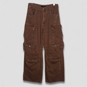 Forever 21 Brown Cargo Carpenter Wide Leg High Rise Pants